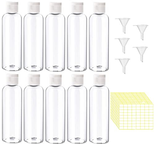 Voarge 10 St眉ck 100 ml transparente Reiseflaschen mit Klappdeckel, leere Flaschen mit 5 Trichtern und 30 Blatt Etiketten