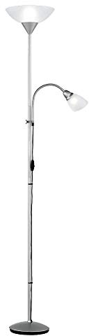 etc-shop Deckenfluter Leseleuchte Wohnzimmerlampe Stehleuchte Höhe verstellbar, flexible Leselampe, Metall titan, Kunststoff weiß, 1x E27 1x E14, DxH 28 x 180 cm