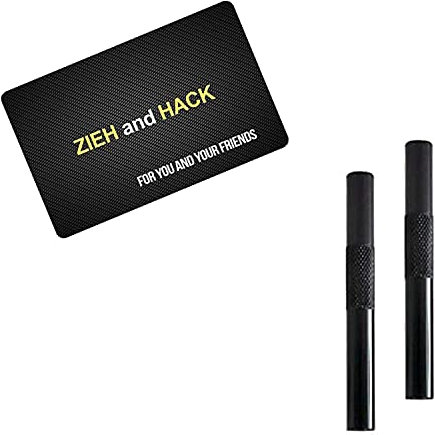M&M Smartek Röhrchen 70mm Set & Zieh and Hack Karte Alu Snuff Bat Snorter Nasal Tube Bullet Sniffer Snuffer für Schnupftabak - Farbe & Menge wählbar (2X Schwarz & Karte)