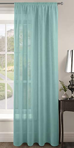 Plain Voile Woven Slot Top Premium Sheer Voile Panel - Internal Door Curtains, Patio Door Curtains, Privacy Window Voiles (Duck Egg, 59 Width x 54 Drop)