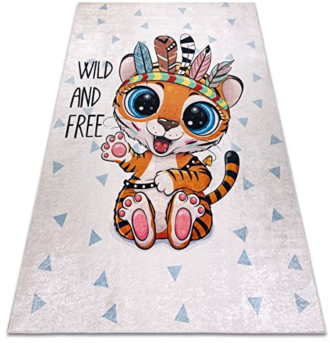 rugsx Kinderteppich Bambino Waschteppich Tiger, Indisch, für Kinder Anti-Rutsch - weiß 140x190 cm