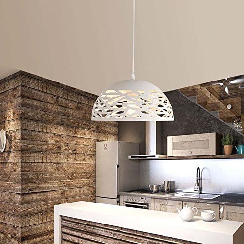damastoreitalia Lampadario da soffitto a sospensione con attacco E27 (lampadina non inclusa) moderno con paralume traforato (Bianco) (A37)