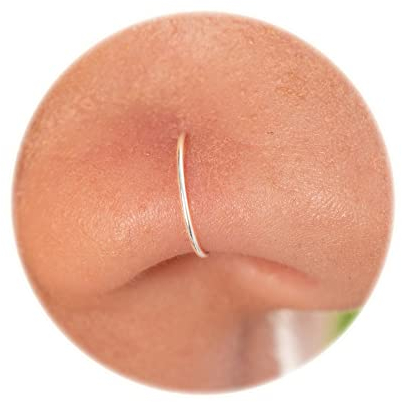 CLIP ON Fake Nose Ring - 20Guage Thickness And 7mm Diameter - Silver Faux Clip On Nose Piercing rings - 925 Silver fake Nose Hoop - No piercing Needed