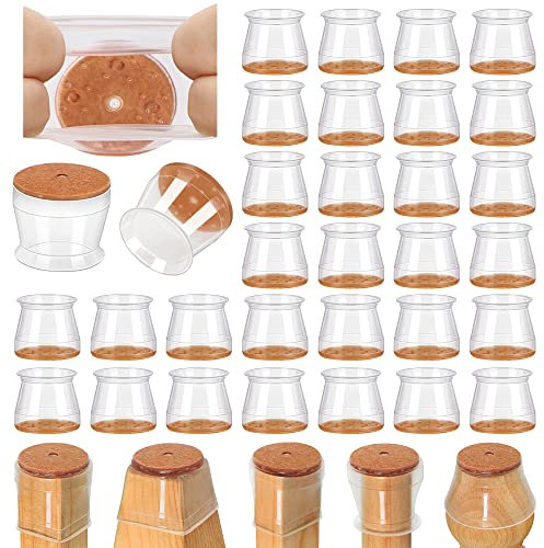 Lot de 32 patins en patins ronds en silicone transparent, adaptés pour chaises de différentes formes, protège le sol des rayures et réduit le bruit