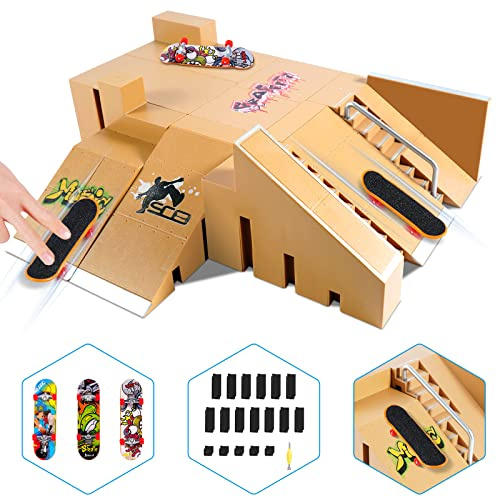 Fingerboard Skate Park Kit with 3 Finger Skateboards & 8 Skatepark Ramps