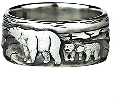 PikaLF Bärenring für Männer, süßer Eisbärenring, nordischer Wikinger-Bärenkopfring, Vintage-Bären-Totem-Amulett-Ring, Hip-Hop-Biker-Ring, Punk-Tier-Bärenschmuckgeschenk für Männer Jungen