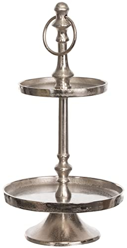Brandsseller Etagère 2-stöckig aus Aluminium 40 cm hoch – Dekorative Servieretagère mit Griff – Vintage-Stil – Metallständer für Kuchen, Obst, Deko - Silberfarben