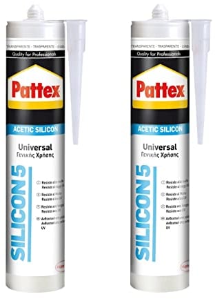 Pattex Silikon-Dichtstoff 5 transparent Schimmel 2 x 280 ml, Silikon, Flüssig, Wasserfest, Mittel, Durchsichtig