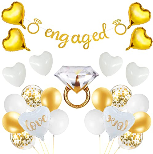 Gold-Verlobungsparty-Dekorationen, Diamant-Ehering-Luftballons, Liebesluftballons für Bachelorette-Hochzeit, Verlobung, Brautdusche, Party-Dekorationen