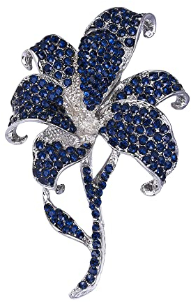 EVER FAITH Orchidee-Brosche Strass Kristall Vintage inspirierte Blumen Tropfen Brosche für Frauen Saphirblau Silber-Ton
