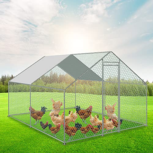 Ansobea 3x4x2m Hühnerstall Freilaufgehege XXL mit Schloss Verzinkter Stahl Kleintierstall Hühnerhaus Dach Geflügelstall mit Sonnenschutzdach und Tür für Haustierkäfig Hühnerkäfig Vogelkäfig