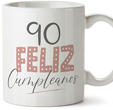 MUGFFINS Tazas 90 Cumpleaños - En Español - ¡Feliz Cumpleaños! Rosa - 11 oz / 330 ml - Regalo original y divertido