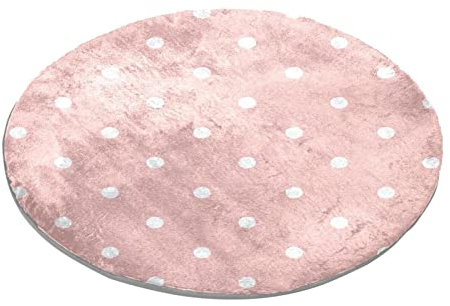 Tapis rond rose pastel à pois blancs pour chambre à coucher, salon, étude, jeu