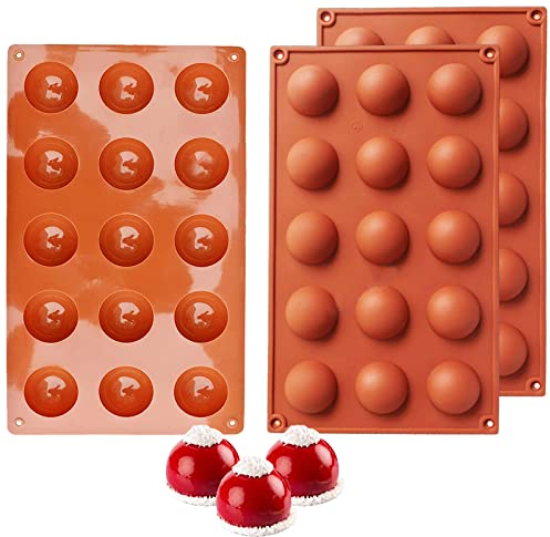 3 pièces de moules en silicone, Moule Forme Demi-Sphères 15 Cavités, Moule Silicone Chocolat pour boule de chocolat, gâteau, gelée, pudding, savon fait maison (Diamètre 3.8 cm)