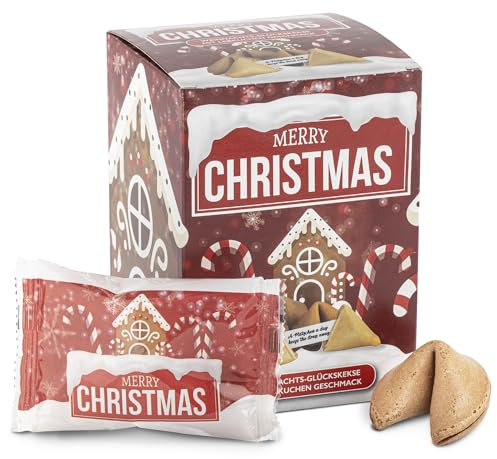 FOOD crew 12x Weihnachtsglückskekse mit Lebkuchen Geschmack – Glückskekse Weihnachten - Süßigkeiten Weihnachten - Gebäck Einzeln Verpackt mit deutschen Sprüchen - Vegan - Made in Germany