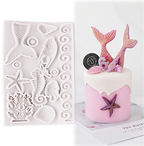 Molde de silicona con forma de sirena para fondant, diseño de animales océanos 3D, molde de silicona con diseño de sirena, moldes para jabón, moldes para pasteles, pudines, chocolate, dulces