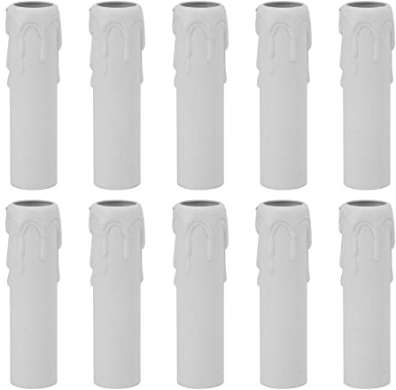 Lot de 10 Cache Douilles de Bougie de 10, 2 cm, Motif Goutte de Cire Fondue, Manchons en Plastique de Calibre E14 pour Lustres en Cristal Européens, Appliques Murales(blanc)