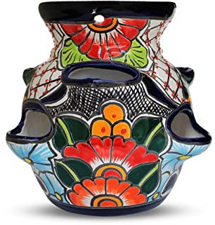 Evergreen Garden Talavera - Macetas de cerámica mexicana de fresa de 10 pulgadas, macetas para plantas de interior, macetas suculentas (10 pulgadas, azul cielo)