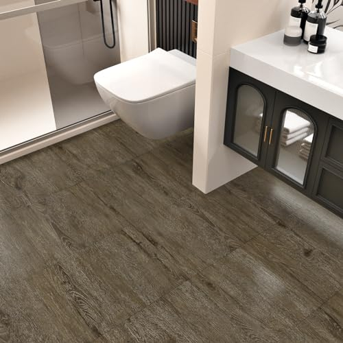 Yullpaper 24 Stück PVC Bodenbelag Selbstklebend Klick Vinylboden Holzoptik Braune Fliesenaufkleber Boden für Küche Waschbar Klebevinyl Bodenfliesen Selbstklebend Klebefliesen Bad Boden 30 X 30cm