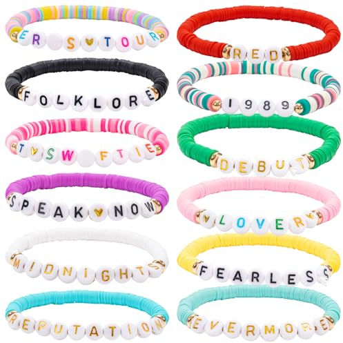 Bafiwu Friendship Bracelets Set, 12 pcs TS Album Inspired Bracelets, Music Lover Jewelry Accessories for Women and Girls