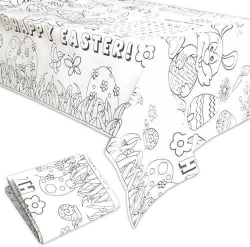 Fumwase Oster-Tischdecke zum Ausmalen, Einwegartikel, groß, rechteckig, mit Wortsuchspiel, Osteraktivitäten und Osterbasteln für Kinder, 274 x 137 cm