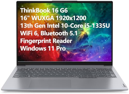 Lenovo ThinkBook 16 G6 16 FHD+ Laptop Computer, 13th Gen Intel 10-Core i5-1335U (Beat i7-1270P), 16GB DDR5 RAM, 512GB PCIe SSD, WiFi 6, Bluetooth 5.1, lettore di impronte digitali, Windows 11 Pro