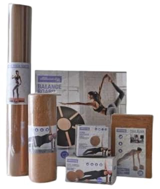 6-teiliges Profi Yoga Kork-Set: Rutschfeste Yogamatte, Faszienrolle, Yogablock, Massageball, Peanut Doppel-Ball & Balanceboard - Natürlich, Pflegeleicht, Geruchsneutral & Kälteisolierend