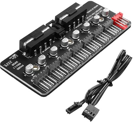 YAODHAOD 12V ARGB HUB 2 Molex 4Pin to 8 PWM Splitter Controller, Support Magic Tape,for Extended 1 to 8 Cooling Fan (2 Molex power supply)
