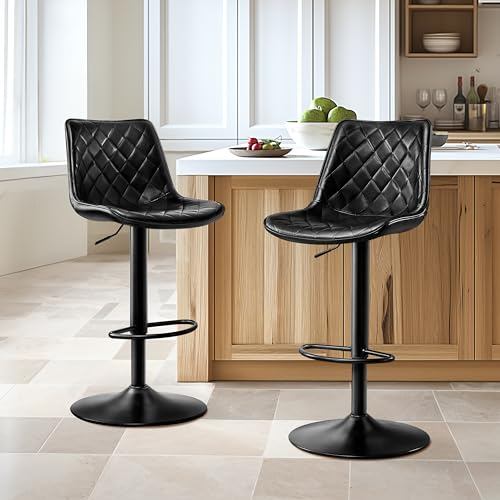 STOOLINK Barhocker 2er Set Barstuhl mit Mikrofaser-Leder, Barhocker Höhenverstellbar Drehbar, Tresenhocker mit Lehne, Bistrohocker Designer, Bar Stühle mit Fußstütze 150kg Belastbar-Schwarz