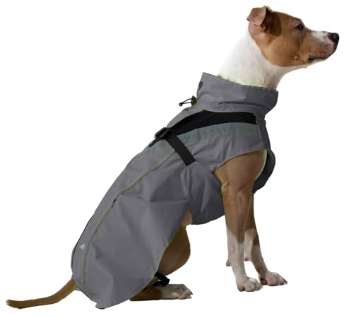 DOGOPAL Regenmantel Hund wasserdicht für kleine & große Hunde - Hunderegenmantel mit Reflektorstreifen - Wasserdichter Hundemantel, Regenschutz & Regenjacke (Grau, L)