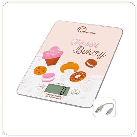 LITTLE BALANCE 8717 Slim Bakery USB-R, Battery-Free Kitchen Scale, USB Rechargeable, Repairable, 5 kg, Bakery