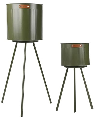 URBN GARDEN Lot de 2 pots de fleurs modernes en métal avec support haut surélevé sur pieds pour extérieur, jardin, terrasse, décoration décorative