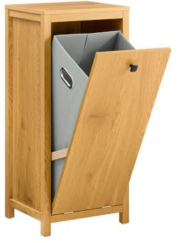SoBuy Wäscheschrank mit ausklappbarem Wäschetruhe Wäschesack Wäschesammler Wäschekorb Badschrank Badezimmermöbel Dunkelnatur BHT ca. 40x90x35cm BZR96-SN