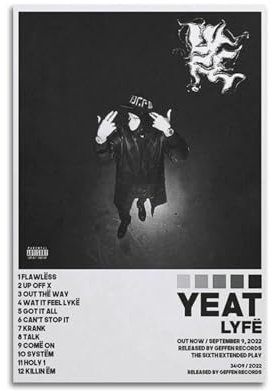 Yeat LyfëMusic Album-Poster, Leinwand-Kunstdruck, Pop-Musikalbum, Druck, Kunstalbum, Wohnzimmer, Zuhause, dekorative Kunst, 30 x 45 cm, ungerahmt, 3 Stück