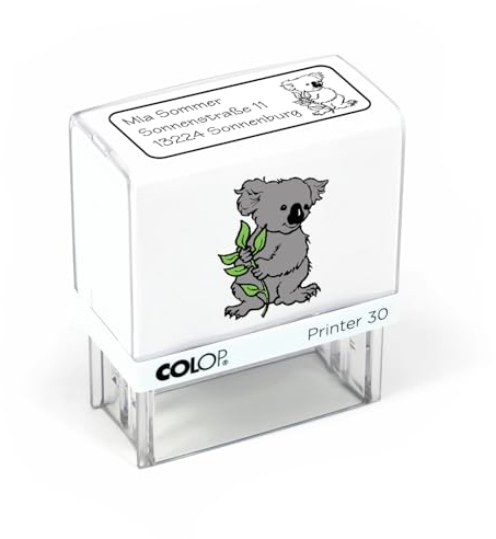 Dekolando personalisierter Kinderstempel Koala mit Namen und Adresse – Namensstempel für Kinder mit Motiv Koalabär - Adressstempel für Schüler/Schule - Geschenk zur Einschulung