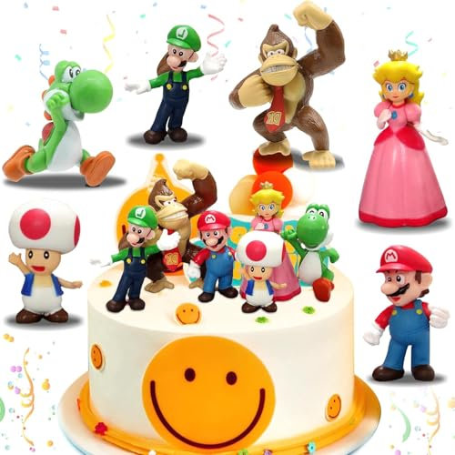 6 décorations de gâteau d'anniversaire,décorations de gâteau ma-rio, poupée de gâteau,décorations de gâteau d'anniversaire pour enfants, fournitures de fête d'anniversaire pour enfants
