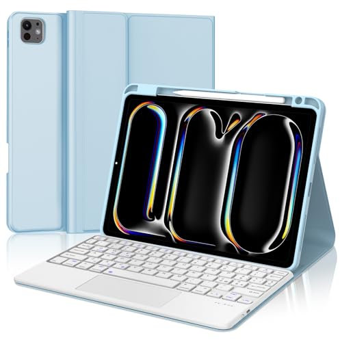 Tastiera per iPad Pro 11 2024 (M4), Custodia con Tastiera per iPad Pro 5 Generazione, Touchpad Tastiera Bluetooth Magnetica Retroilluminata QWERTY Italiano per iPad Pro 11 pollici 2024, Azzurro