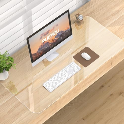 PUEAZU Schreibtischmatte Klare, 80x40x0,15cm Groß Transparent Schreibtischauflage Durchsichtige PVC Schreibtischunterlage Rutschfest Wasserdichte Tischunterlage Kinder Tisch-Schutz für Büro Zuhause