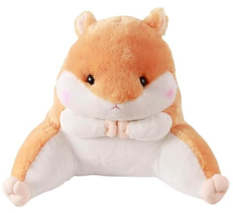 Lesekissen für Bett und Sofa - Cartoon Hamster Lesekissen mit Armlehnen für Kinder und Erwachsene, Rückenkissen Bett Sitzkissen aus weichem Plüsch, Rückenlehnenkissen Stützkissen (Orange)