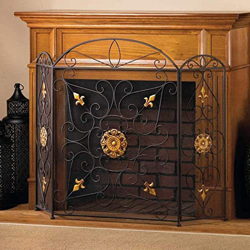 Grille De Protection Pliable À 3 Panneaux pour Poêles À Bois/Feux Ouverts, Couvercle Forgé À La Main, Rangement Facile,-Height 85cm/33