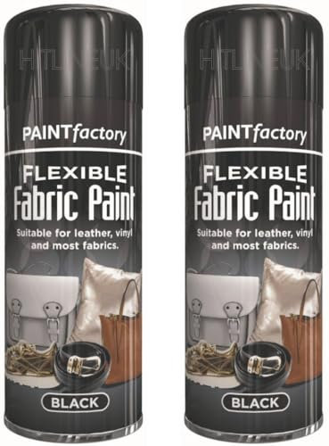 HitlineUK 2 x Black Flexible Fabric Spray Paint 200ml Aerosol Can Ideal For Leather Art Vinyl Fabric & Crafts Quick Drying Spray
