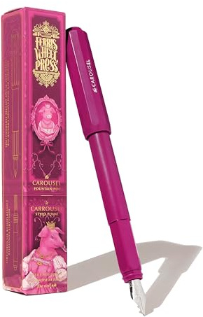 Ferris Wheel Press , Carousel Fountain Pen, Acrylic blend body, Air-sealed click locking cap, Little Miss Jubilee, Dark Pink, Fine Nib