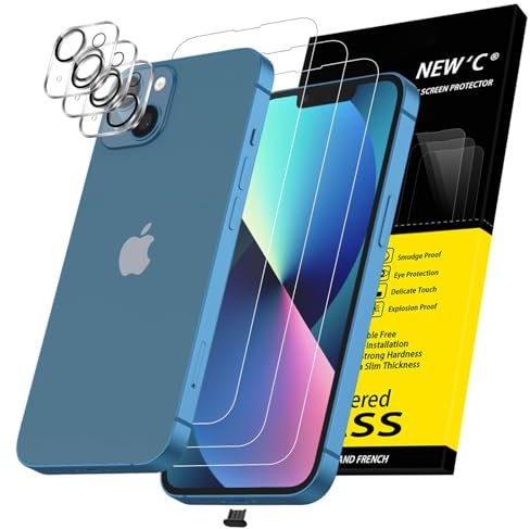 NEW'C 3x für iPhone 13 für Panzerglas (6,1 Zoll) und 3x Kamera Panzer Schutz Glas Kameraschutz für iPhone 13 (6,1 Zoll)+ Staubschutzstöpsel- extrem widerstandsfähig - 9H-Härteglas folie