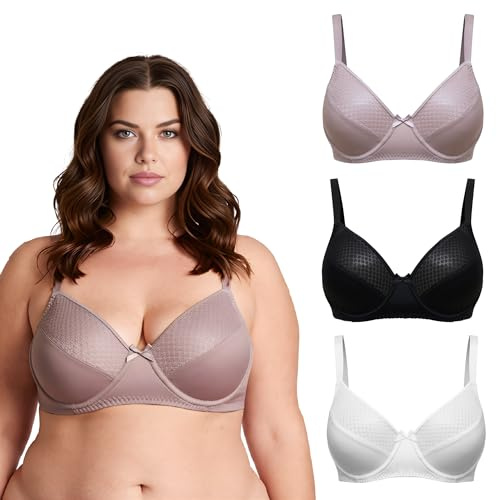 Curve Muse Women's Plus Size Minimizer Unlined Underwire Full Coverage Bra | Visually reduces bust by one cup, Smooths and streamlines your shape, Minimizes projection for a sleeker look