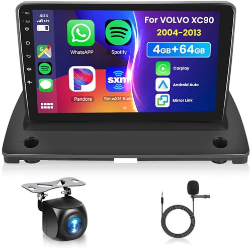 4G 64G Podofo 9 Autoradio Bluetooth Für Volvo XC90 2004-2013 Carplay Android Auto Wireless,WiFi GPS Navi HiFi/RDS/FM DSP,1280 * 720,Android 13 Radio 2 din mit AHD Rückfahrkamera