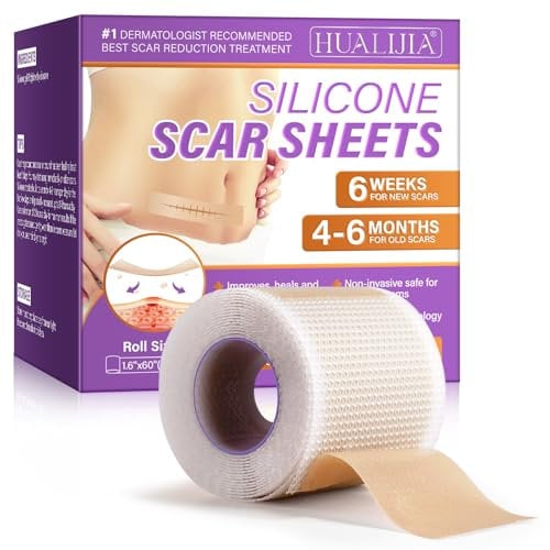 Silicone Scar Tape, Silicone Scar Sheets(1.6 x 60 Roll-1.5M), Medical Grade Scar Tape, Reusable Silicone Tape for Surgical Scar, C-Section, Keloid