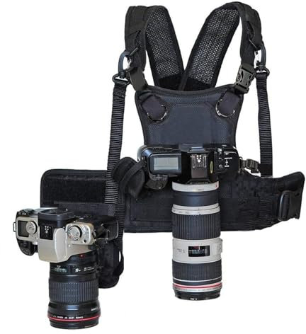 Nicama AH2 Harnais D'épaule Double pour 2 Appareil Photo, Sangle Appareil Photo Avec 38mm Carré Arca Type QR Plaque de Montage Gilet pour Canon Nikon Sony Olympus Hiking Randonnée Mariage Voyage