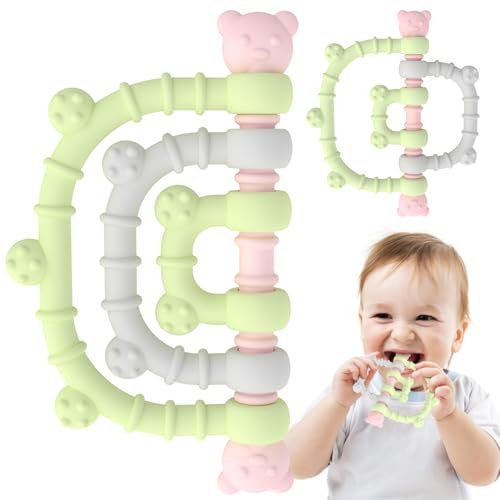 Beißring Spielzeug für Babys, Beißspielzeug für Autistische Kinder, Zahnungshilfe Spielzeug für Neugeborene Babys 3 6 12 18 Monate Jungen Mädchen Ostern Baby Dusche Geschenke, Hellgrün