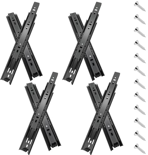 Schubladenschienen, 35 cm, 4 Paar (8 Stück) Vollauszug rollenauszug schubladenauszüge, Seitenmontage, für Aktenschrank, Mülleimer, Küche, Kleiderschrank, 45,4 kg Kapazität, schwarze