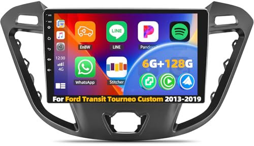 6G+128G 8Core GOHHDL Android Autoradio für Ford Transit Tourneo Custom 2013-2019 mit Carplay Android Wireless Auto, 9 Zoll Carplay Radio mit GPS BT WiFi FM/RDS SWC Rückfahrkamera&MIC